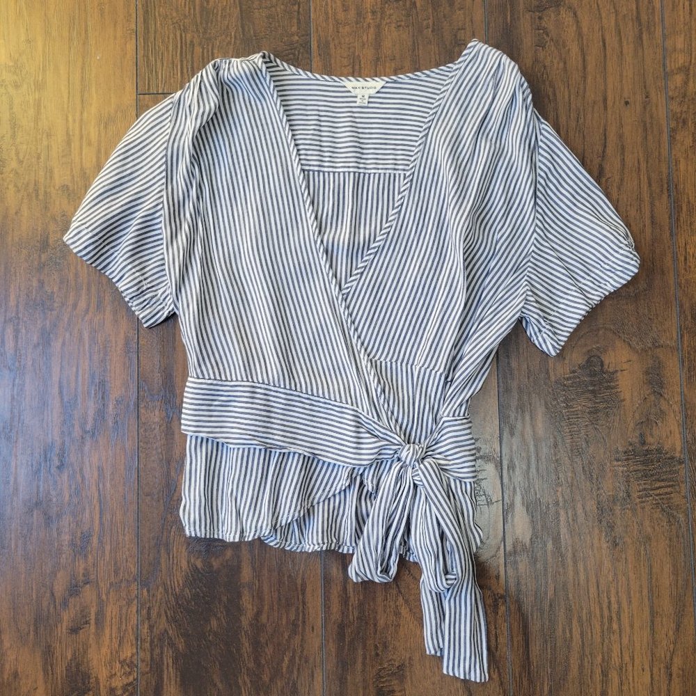 Max Studio Striped Tie Waist Wrap Top size Medium